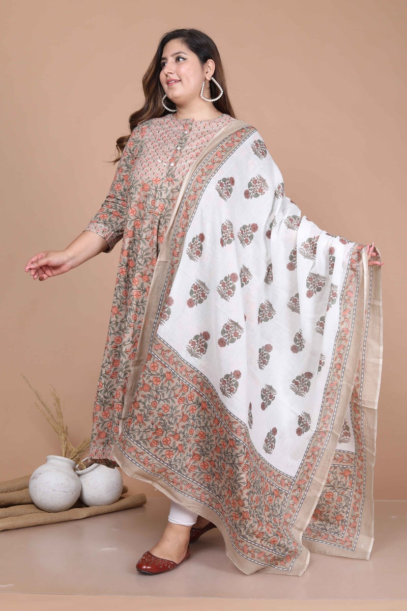 Miravan Brown Printed Anarkali Kurta & Dupatta Set for Women - Image 3